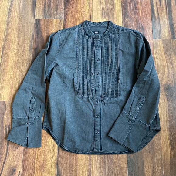 Quince Tops - Quince Distressed Denim Tuxedo Shirt Pleated Button Down Large